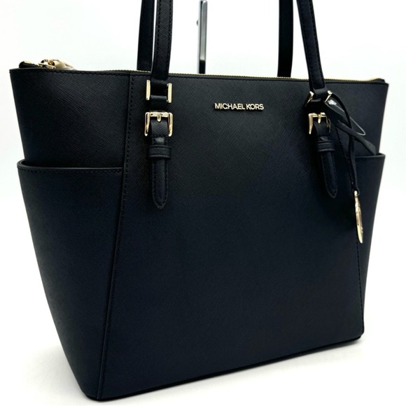 Michael Kors Large Charlotte TZ Tote Bag Black/Gold - Picture 3 of 11